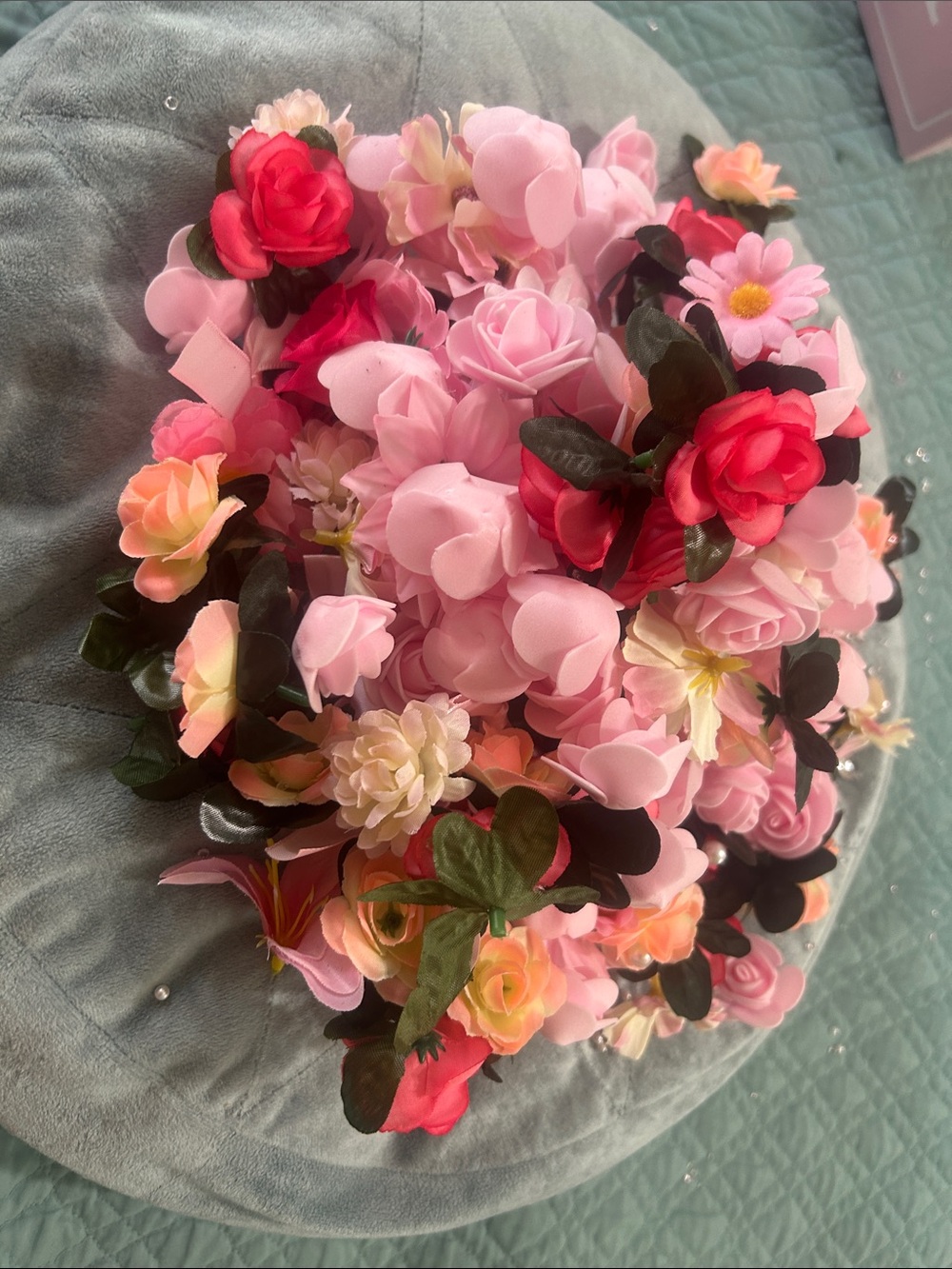 Pink & Red Artificial Flower Bouquet - Mixed Floral Accent- tops only